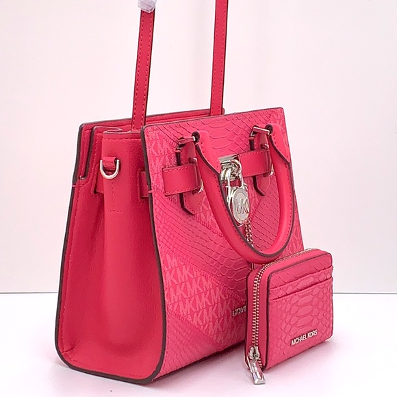 Michael Kors Hamilton Small Satchel & Medium zip around card case electric Pink - Picture 3 of 16